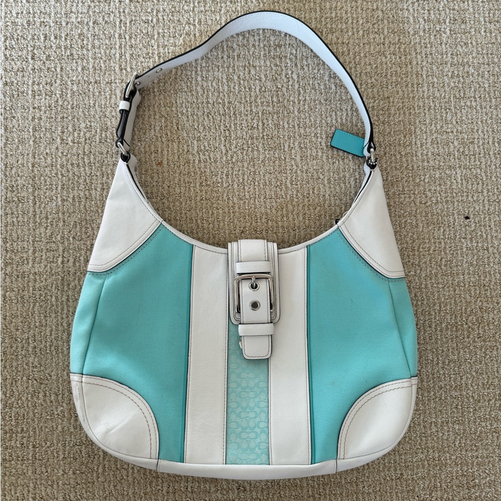 satchel y2k style coach bag in unique turquoise color!